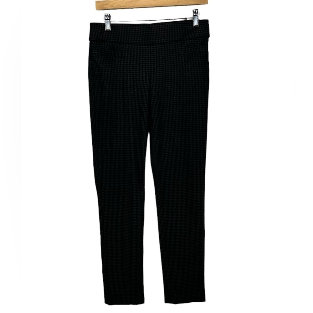 High Rise Straight Leg Pull On Herringbone Pants - Black - size Medium